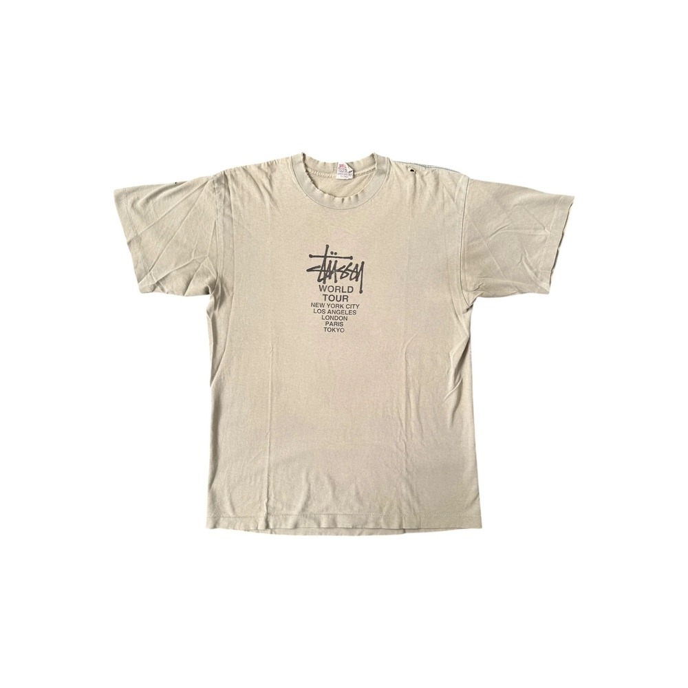 Stussy T-Shirt Mens XL Olive Good 90s World Tour Distressed Vintage Tee